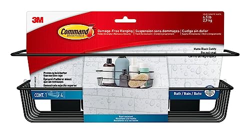 Command Shower Caddy Matte Black with Water Resistant Strips, Bathroom Organizer, Holds up to 6.5 lbs, 1 Count (Pack of 2) - color: Matte Black, size: 13"D x 6.38"W x 4.25"H (Pack of 2)