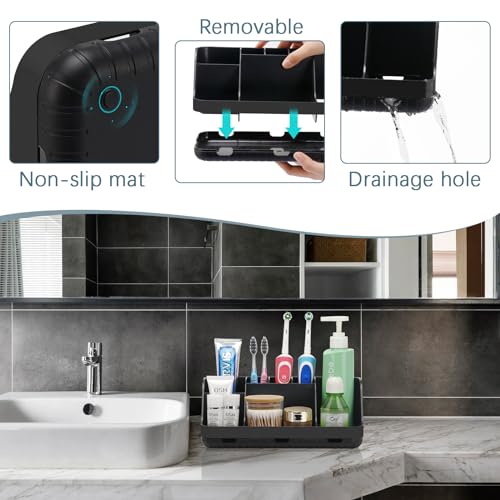 GFWARE Black Toothbrush Holder - 7 Slots Bathroom Organizer Countertop with Drainage Matte Black Electric Toothbrush and Toothpaste Holder for Bathroom Accessories Organization Vanity Sink Storage - color: Black