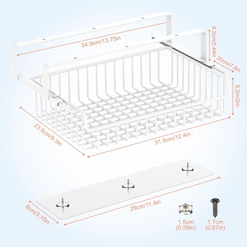 ENONCI Under Desk Drawer, Slide Out Design,No Drill Metal Under Desk Cable Management, Under Table Storage Shelf Tray Basket Under Table Drawer Organizer for Office, Home, Workspace, Cabinet - color: White