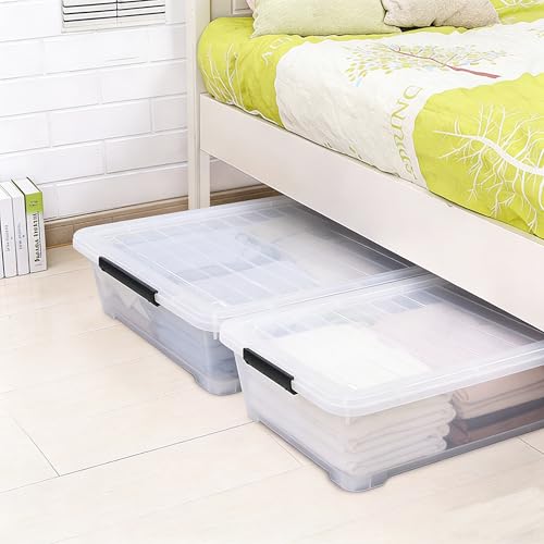 40 Quart Clear Plastic Underbed Storage Container, Wheeled Latching Storage Box for Shoes, Bags, Clothes, Set of 3 - size: 40 Quart