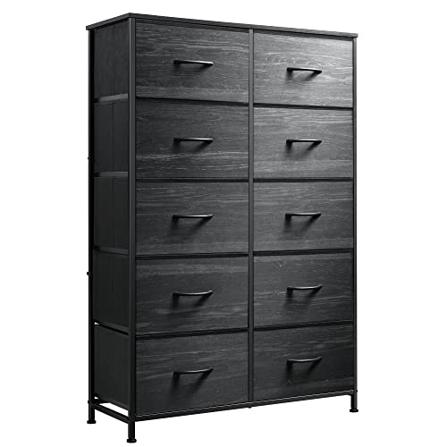 WLIVE Tall Dresser with 10 Drawers, Dressers & Chest of Drawers, Dresser for Closet, Bedroom, Hallway, Living Room, Entryway, Black - color: Charcoal Black Wood Grain Print