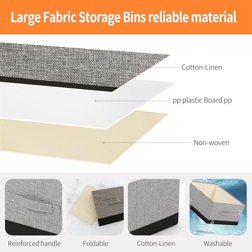 Linen Folding Storage Bins, 3 Pack Large Storage Baskets, Washable, Clothing Storage Bins with Handle, Closet Organizer for Storage Sweater,Sheets (gray black, 18½"x13½"x8½") - color: gray black, size: 18½"x13½"x8½"