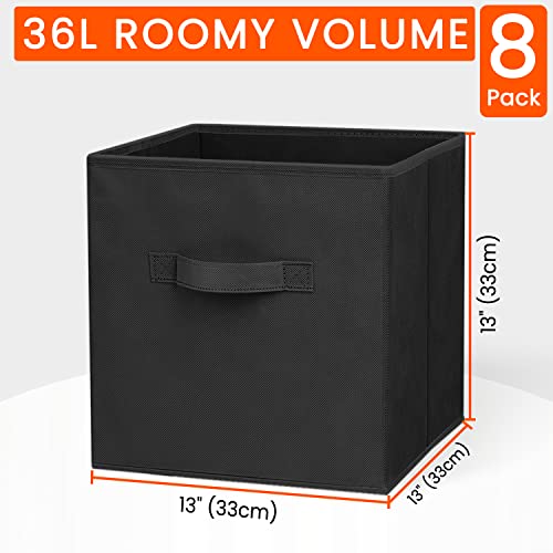 Criusia Large Storage Cubes - 13 Inch Heavy Duty Fabric Storage Bins for Shelves Closet, Cube Organizer - 8 Pack Collapsible Cube Storage Bins Baskets for Organizing Clothes Blankets Toys (Black) - color: Black, size: Large -13 inches