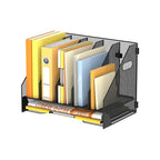 DALTACK Magazine File Holder, 5 Vertical Compartments Rack Binder Holder with Paper Tray, Metal Magazine Organizer for Office, Home, School (Black) - size: 5Rack