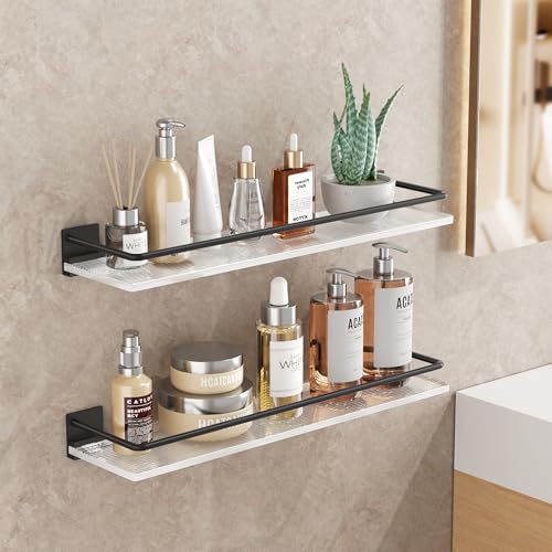 Acrylic Bathroom Floating Shelves - Set of 2, Wall Mounted Shelves for Suitable for Lavatory, Kitchen, Laundry Room, Farmhouse, for Item Storage/Room Decoration (Black) - color: Black, size: Rectangular