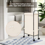 ELYKEN Slim Laundry Hamper with Lid, 50L Small Rolling Laundry Basket on Wheels, 7.9” Narrow Dirty Cloth Cart with Removable Inner Bag for Small Bathroom, Bedroom, Creamy - style: Creamy-50L