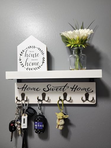 buways Wall-Mounted Key and Mail Holder, Wooden Key Rack with 4 Double Key Hooks, Rustic Home Decor for Entryway(White) - color: White