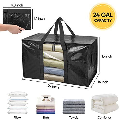 BALEINE 2-Pack Oversized Moving Bags with Reinforced Handles, Heavy-Duty Storage Tote Moving Supplies for Packaging, Camping (Black w/Window, 2-Pack) - color: Black-window, size: 2-Pack