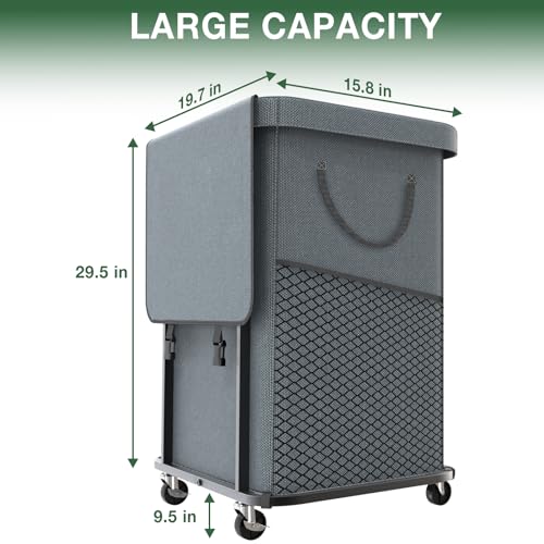40 Gal(150L) High Grade Large Laundry Basket with Wheels, Rolling Laundry Hamper, Laundry Cart with Metal Frame and Removable Bag Design, Suitable for Laundry Room, Bedroom - color: Grey, size: 1 Section 150L