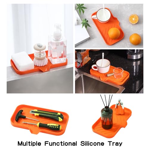MicoYang Silicone Bathroom Soap Dishes with Drain Spout-Bathroom and Kitchen Sink Organizer,Sponge Holder,Dish Soap Tray,Perfect for Dispenser,Scrubber,Bottle,Cup on Sink or Counter-Orange 9.6"×5.3" - color: Orange, size: M(9.6"×5.3")
