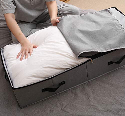 AMJ Large Sturdy Underbed Storage Box with Zip Lid, Rigid Sturdy Plastic Board inside, Handles on all sides, Dark Gray - color: Dark Gray, size: 35.5 x 16.5 x 7“