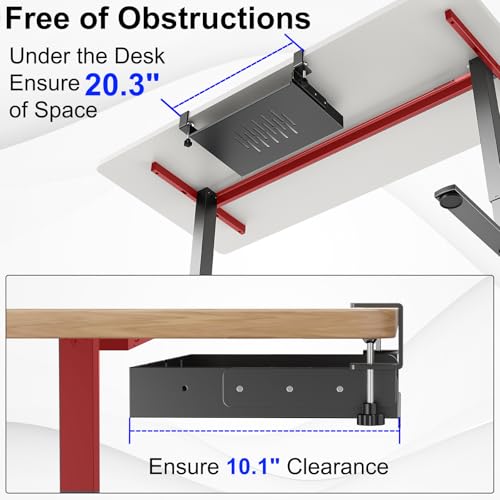 No Drill Under Desk Laptop Mount, Metal Under Desk Storage Shelf with Cable Management, Laptop Storage Tray for MacBook, Keyboard, Mac Mini, Anti-Scratch Silicone, Fits Office, Gaming, Workstations - color: Black