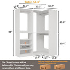 Closet System with 2 Sets, 5FT-10FT Closet Organizer System with 5 Hanging Rods& Adjustable Shelves, Corner Walk in Closet Free Standing Closet System, Modular Closet System, White