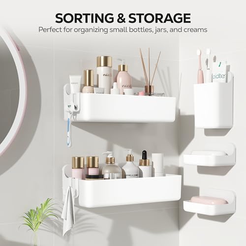 Nieifi Adhesive Wall Shelf, Shower Shelves 5 Pack with Soap Holder, Shower Organizer for Bathroom Organization, White - color: White, size: 5 pieces
