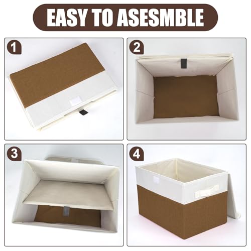 Bagnizer Large 22 Quart Linen Fabric Foldable Storage Bin Cube Organizer Basket with Flip-Top Lid & Handles, Clothes Blanket Box for Home, Office, Closet, Brown & White, 4 Pack 14.6 x 9.5 x 9.5 - color: Brown & White, size: Medium - 4 Pack