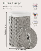 SETVSON Large Laundry Hamper Laundry Basket Round 34.3 Gal (130 L) Handwoven Wicker Laundry Baskets Rattan Laundry Basket with Laundry Bag Handles 2 Mesh Bags for Living Room Bedroom Gray - color: Gray, size: 130L