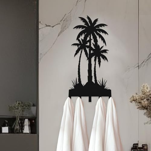 Key Holder Wall Mount with 5 Hooks Entryway Hanger for Car Key Ring Metal Keys Holder on wall Black Key Rack for Home Decor Offcie Appartment - color: Coconut Trees