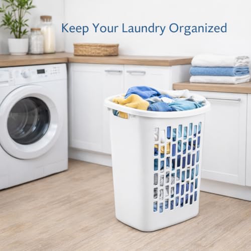 SKYREN Rectangular Plastic Laundry Hamper for Narrow Spaces, Open Top Clothes Basket, Slim Design Laundry Organizer for Bedroom, Bathroom or Closet, White