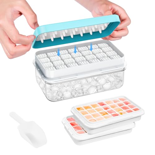 0.8“ Ice Cube Tray with Lid and Bin, PHINOX 56 pcs Ice Trays for Freezer, Ice Cube Trays for Freezer with 2 trays, Container, Lid & Ice Scoop, BPA Free(28Pcs/Tier)) - color: Blue, size: 0.8"-2tier