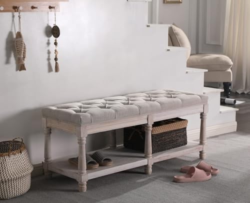 Kmax Storage Entryway Bench Tufted Shoe Rack Bench Wood Window Bench for Hallway Entrance Bedroom Corner, Beige - color: Beige, size: Storage- 2 Seats