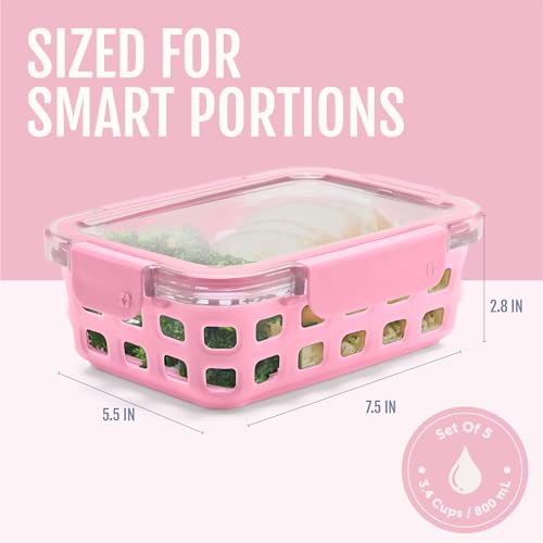 Ello Duraglass 3.4 Cup Meal Prep Sets 10Pc, 5 Pack Set- Glass Food Storage Container with Silicone Sleeve and Airtight BPA-Free Plastic Lids, Dishwasher, Microwave, and Freezer Safe, Meadow - color: Meadow, size: 3.4 Cup