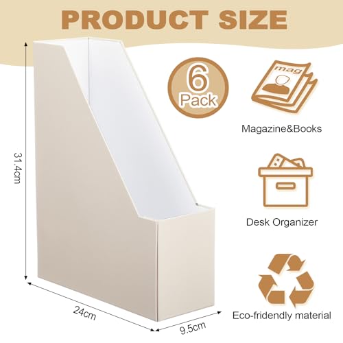 Feifeiya Magazine File Holder Set of 6 Stylish Sturdy Cardboard File Boxes Desk Organizer Beautiful Magazine Holder Rack with Gold Label Holder for Home Office Desktop Bookshelf Classroom(Beige) - color: Beige
