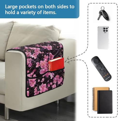 Cherry Blossom Print Armrest Cover for Sofa Non-Slip Diamond Pattern Arm Covers for Recliner Washable Furniture Protectors with 2 Pockets Anti-Scratch Chairs Arm Covers - color: Cherry Blossom