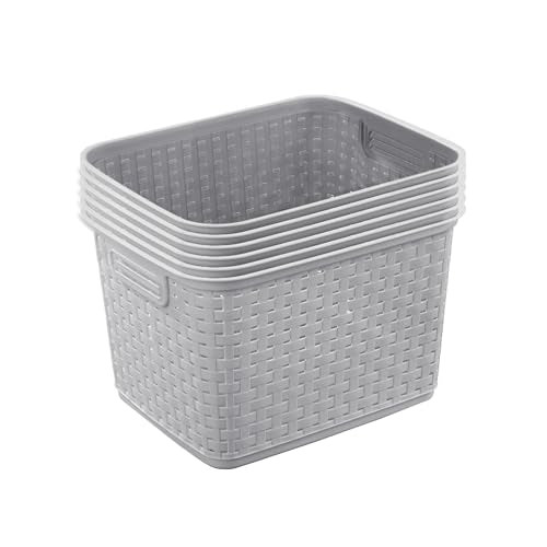 Sterilite 6-Pack Tall Weave Basket, Woven Plastic Storage Baskets for Organization, Cement Gray - Organizing Bin Containers with Handles for Bedroom, Bathroom, Dorm, Laundry Room, and Closet - size: 6 Pack