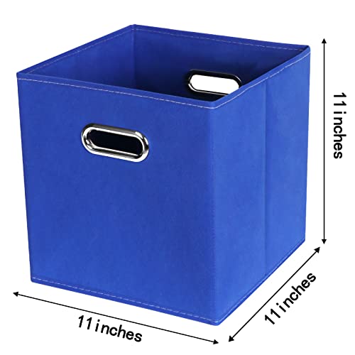 Fabric Cloth Storage Bins,Fabric Cube Bins Organizer with Dual Handles Foldable Cube Storage Baskets for Home Bedroom Storage,Set of 3,(Dark Blue) - color: Dark Blue, size: 3 Pack