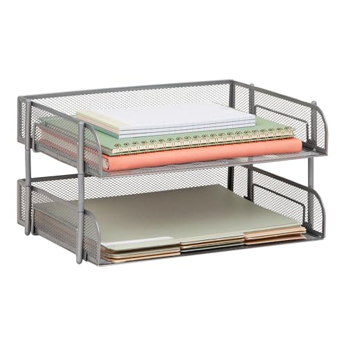 Mind Reader 2-Tier Stackable Paper Tray, Desktop Organizer for Letter-Size Documents, Office File Storage, Metal Mesh, Set of 2, Silver - color: Silver