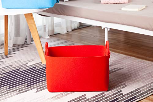 Minoisome Storage Basket Felt Storage Bin Collapsible& Convenient Box Organizer with Carry Handles for Office Bedroom Closet Babies Nursery Toys Laundry (Red, 13.8inch（L）×9.5inch（W）×8.3inch（H）) - color: Red, size: 13.8inch（L）×9.5inch（W）×8.3inch（H）