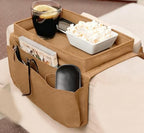 Sofa Armrest Organizer with Spill-Resistant Drink Tray, Multi-Pocket Non-Slip Couch Arm Caddy for Remote Control, Phones, Snacks, Universal Fit for Sofa, Recliner & Armchair - color: coffee