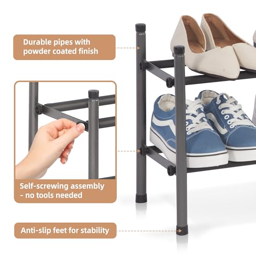 STORAGE MANIAC Expandable Shoe Rack, 8 Pairs Stackable Small Shoe Rack, Metal Adjustable Shoes Organizer for Closet, Entryway, Hallway, Garage, Front Door, Shoes Shelves, Black 2 Tier - color: Black, size: 2 Tier