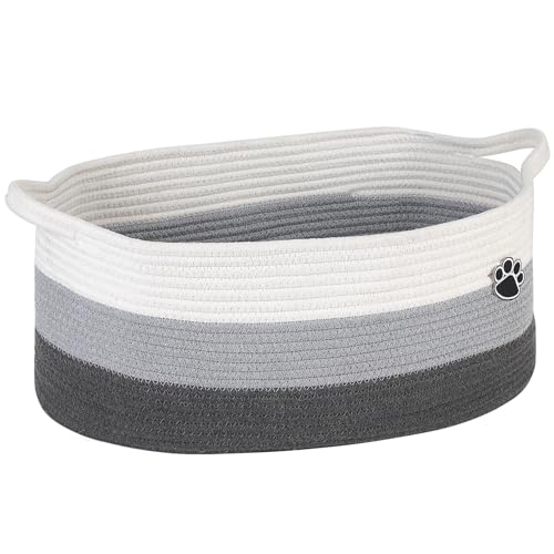 Optish Dog Toy Basket, Toy Box and Bin for Dog Cat Storage, 19.7" X 11" X 7.9" (30L) Large Woven Basket for Blanket Storage, Rope Baskets for Living Room, Bedroom, White & Grey - color: White-Grey, size: 19.7"L x 11"W x 7.9"H (30L)