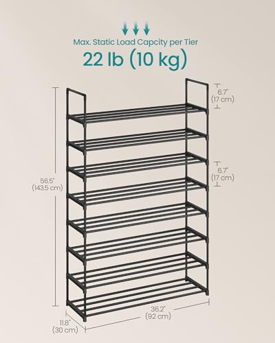 SONGMICS Shoe Rack, 8-Tier Shoe Organizer, Metal Storage Shelf, Upright or Upside Down, for 32-40 Pairs, Stackable, for Entryway, 11.8 x 36.2 x 56.5 Inches, Black ULSA308BH01 - color: Black, size: 8 Tiers (36.2"W)