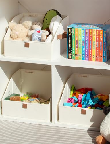 StorageWorks Closet Storage Bins, Trapezoid Organizer Box for Shelves, Fabric Clothes Bin, Foldable Organizing Baskets with Handles, Small, Ivory White, 3-Pack - color: Ivory White, size: Small