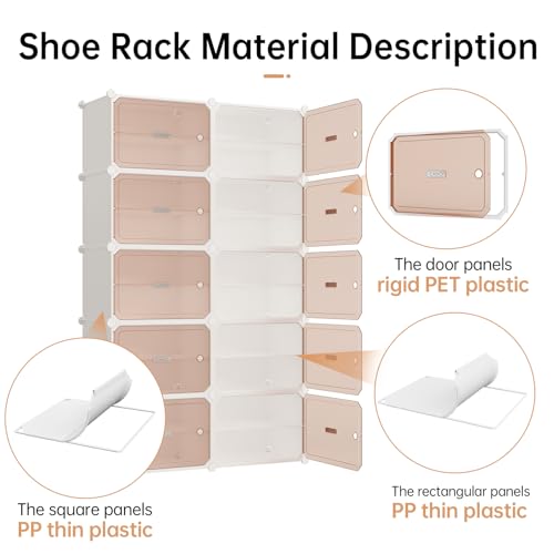 MAGINELS 6-Tier Shoe Rack,Expandable Plastic Shoe Cabinet. Shoe Storage with Door,Entryway, Closets, Hallway, and Bedroom.Accommodates Up to 24 Pairs of Shoes.Grey (6 Tier 24 Pairs（White）) - size: 6 Tier (24 Pairs)