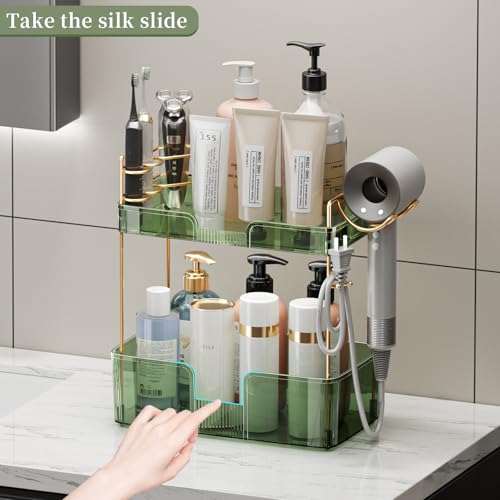 YCIA&DONE Luxury Bathroom Counter Organizer, Large Makeup Organizer Countertop, Shelf Organizer, Vanity Tray, Easily Assemble for Bathroom Organizers and Storage, Undersink, Cabinet, 2 Tiers Green - color: Green, size: 2 tiers