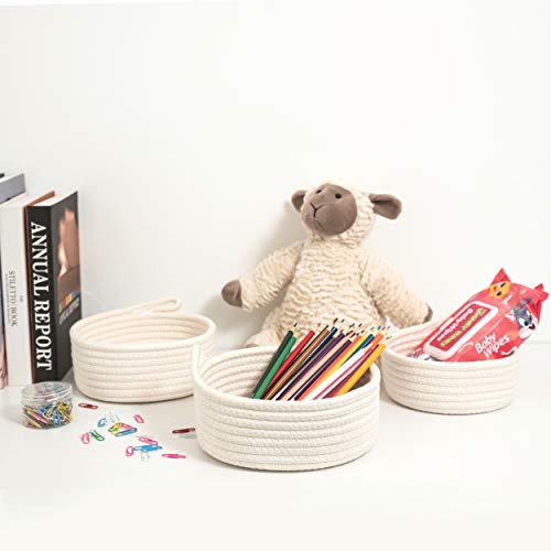 MINTWOOD Design Set of 3 Cotton Rope Nesting Bowls, Small Catch All Basket, Cute Closet Baskets and Bins for Shelves, Mini Table Basket Organizer for Small Accessories - color: Natural White