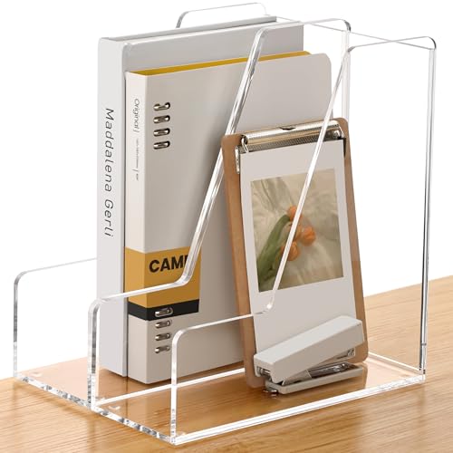 SANRUI 2-Pack Acrylic Magazine File Holder Desk Organizer Magazine Rack, Clear, Vertical File Sorter Holders, 9.45" D x 3.54" W x 10.24" H - style: Modern