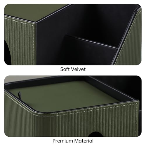 PU Leather Square Tissue Box Cover with Magnetic Closure, Tissue Holder with Storage Tray & Remote Control Organizer, for Nightstand, Living Room, Bathroom, Office Desk (Green Stripes) - color: Green Stripes