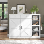 Loomie 5-Tier Shoe Cabinet with 4 Side Cubbies, Farmhouse Shoe Rack Cabinet with 6 Adjustable Shelves & 2 Drawers, Freestanding Shoe Storage Cabinet with 4 Brackets & 2 Hooks for Entryway (White) - color: White