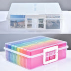 ALINK Photo Storage Box with Handle, 4" x 6" Photo Case Craft Keeper Organizer Container with 16 Inner Case and Label for Pictures, Arts, Crafts, Sewing, Stickers, Office Supplies - Clear - color: Clear