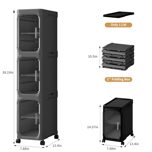 3-Tier Slim Narrow Storage Cabinet with Adjustable Shelves and Movable Wheels, Anti-Tip, Bathroom Storage and Organizers for Small Space, Bathroom, Kitchen, Laundry, Black - color: Black, size: 3-Tier