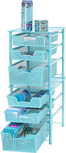 Simple Houseware Stackable 3 Tier Sliding Basket Organizer Drawer, Turquoise - color: Turquoise, size: 3-Tier