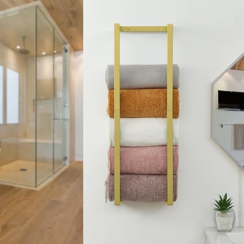Towel Rack for Rolled Towels, Towel Rack for Bathroom,Wall Mounted Metal Bathroom Organizer, Bath Towel Holder Wall for Modern Small Space Bathroom Towel Storage - color: Gold