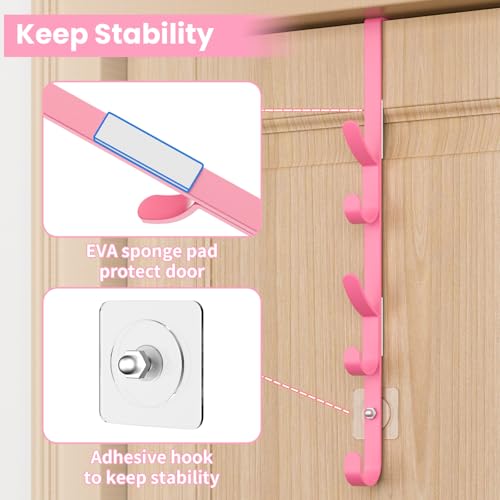 Over The Door Hooks, Metal Door Hooks for Hanging, Over The Door Purse Organizer for Door Coat Hanger, Back of Shower for Hanging Towel Rack Clothes, Hat, Bathroom, Closet (Pink-2Packs) - color: Pink, size: 2 Pack