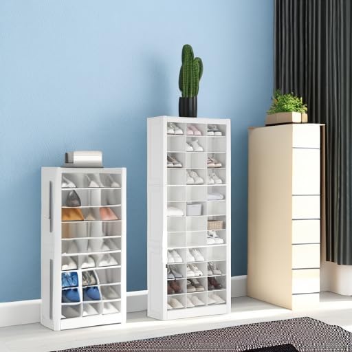Hzuaneri Shoe Storage Cabinet, 36 Pairs Free Standing Closet Organizer, 9 inch Widened Cell Wood Shoe Organizer, 12 Tiers Vertical Space Saving Shoe Rack for Entryway, Cloakroom, White SR20703X - color: White, size: 36 Pairs
