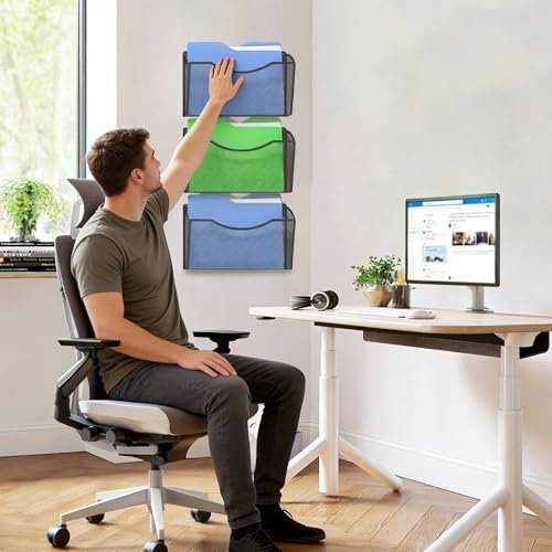 Gawerk Mesh Hanging Wall File Holders, Metal Vertical Wall Basket Mail Organizer for Office/Home (Black, 3 Pack Magnetic) - size: 3 Pack Magnetic