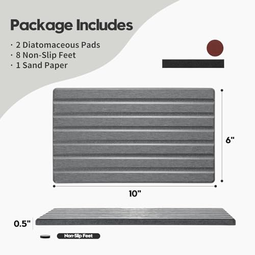 Razborci 2PCS Water Absorbing Stone Drying Tray Mat for Bathroom Sink & Kitchen Counter Organizer, Quick Dry Dish Soap Dispenser Sponge Holder, Vanity Sink Caddy, Coaster, Dark Gray - 10" x 6" - color: 2pack-10"x 6" - Dark Gray